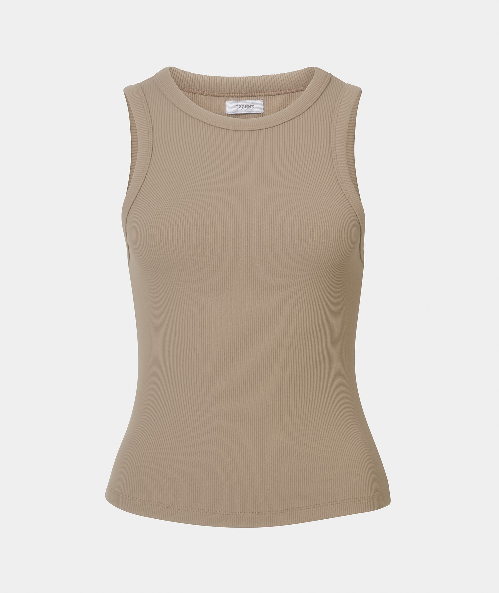 A beige sleeveless top with a ribbed texture.